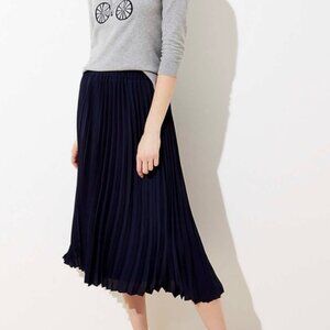 Ann Taylor Loft Pleated Midi Navy Skirt XS